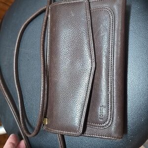 Fossil Brown Leather Clutch with Wristlet and Elegant Design 7.75" Length X 5" W